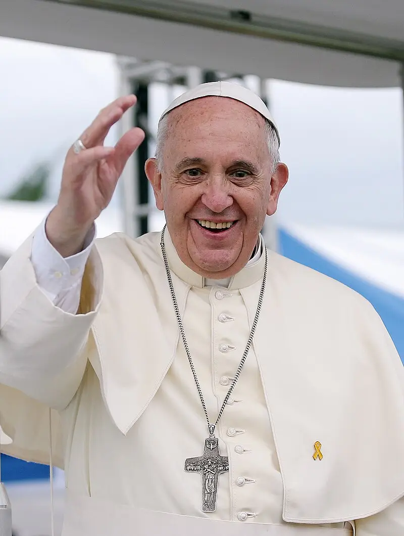 Pope Francis waves to the faithful as he leaves after his weekly general audience