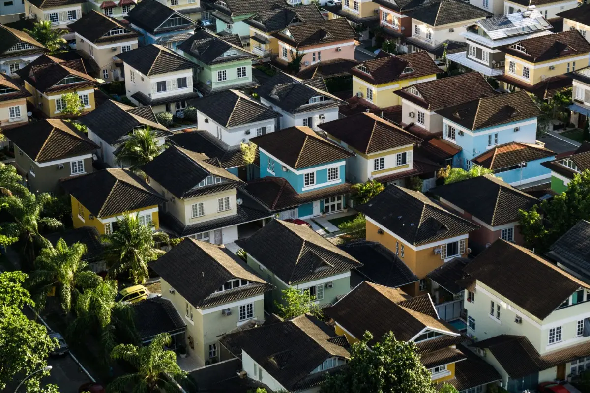 An aerial view of tiled suburban houses
